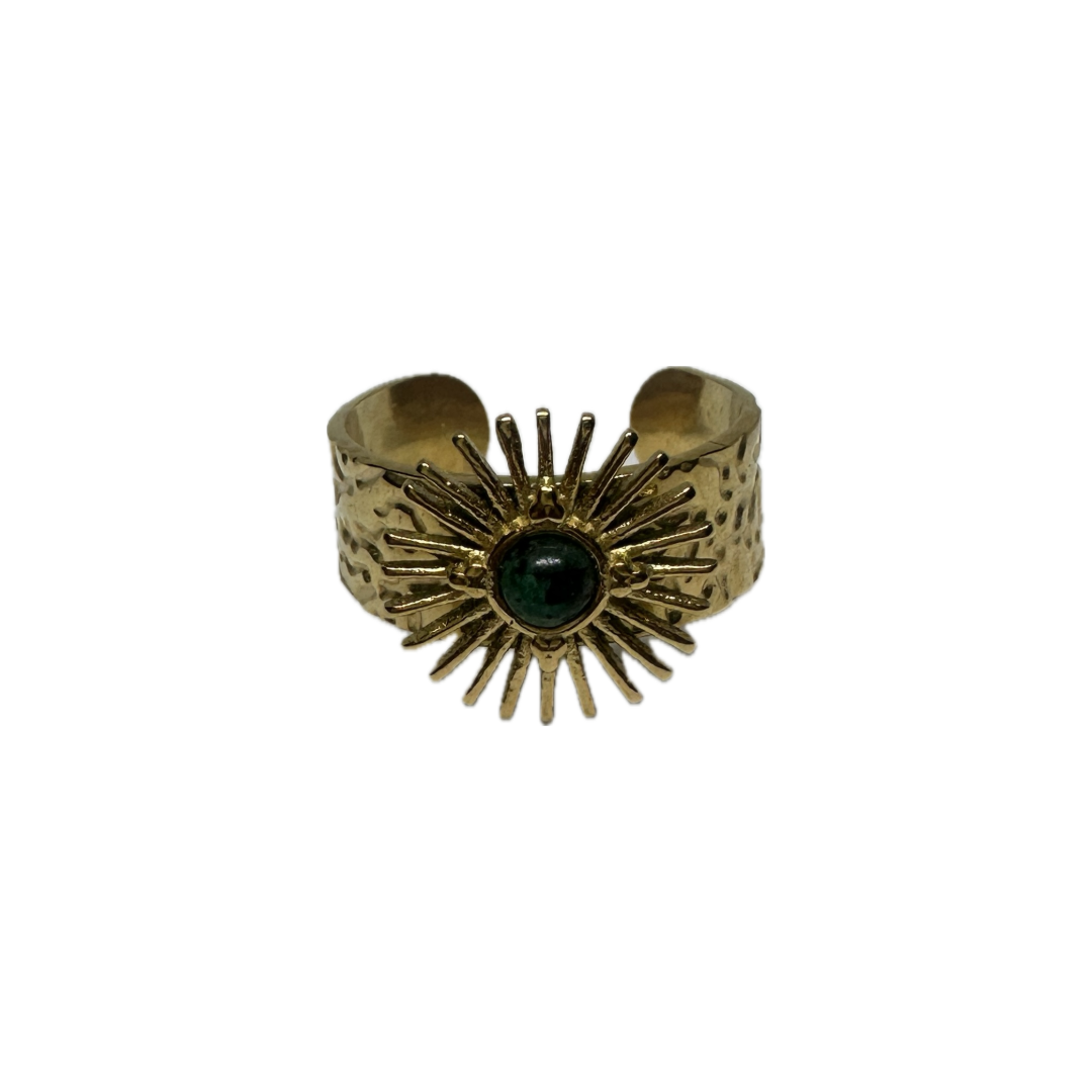 Green Stone Sun Gold Ring