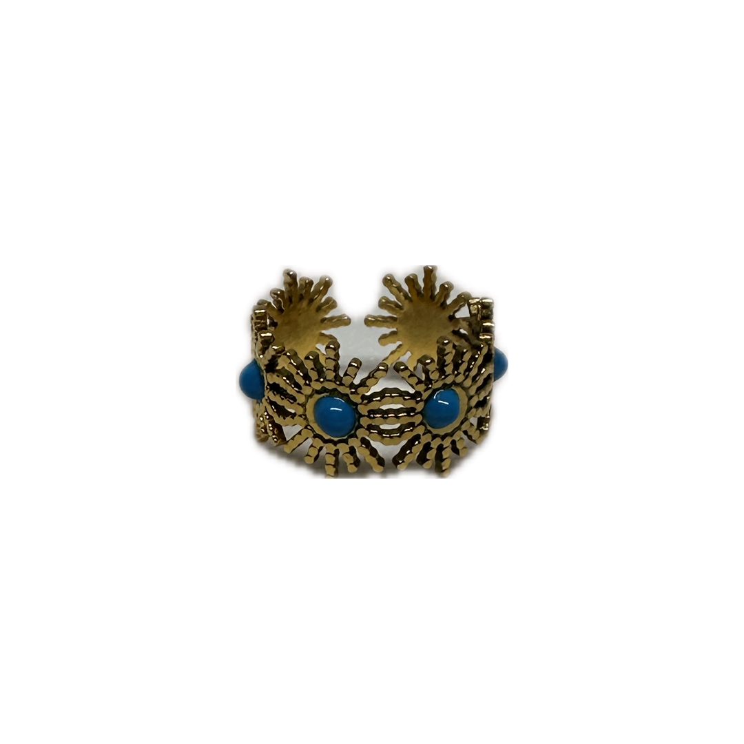 Blue Detailed Gold Sun Ring