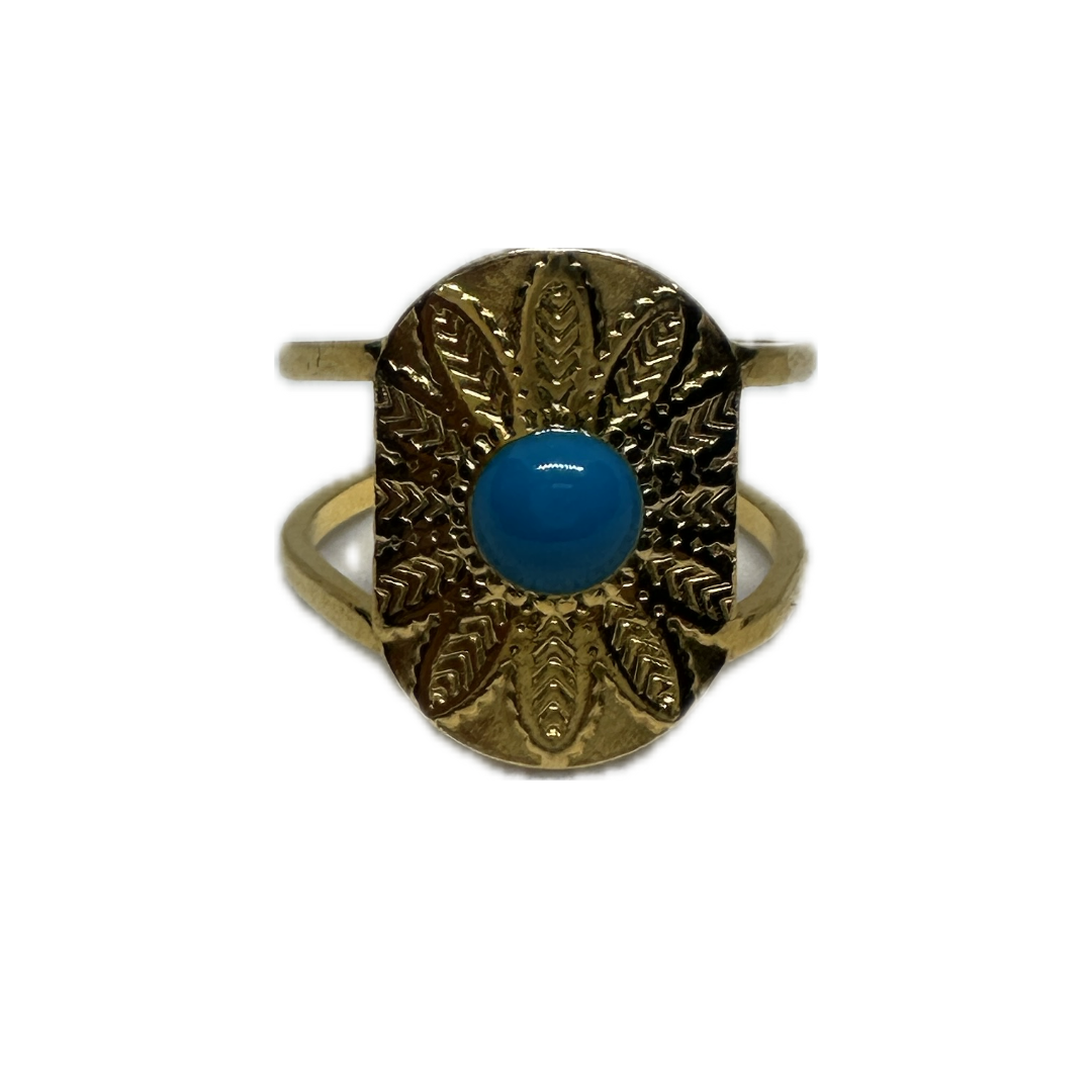 Blue Detailed Floral Ring