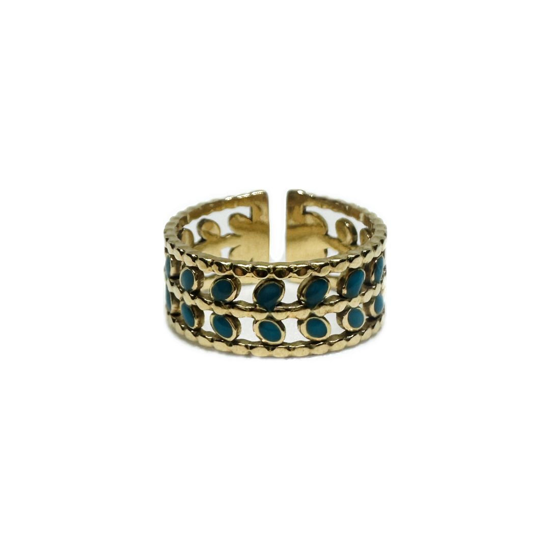 Blue Drop Patterned Gold Ring