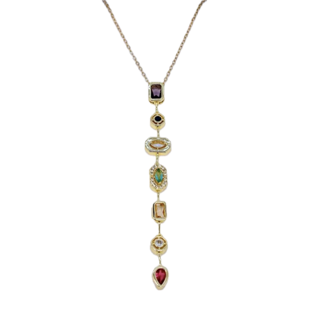 Colourful Geometric Stone Y Necklace