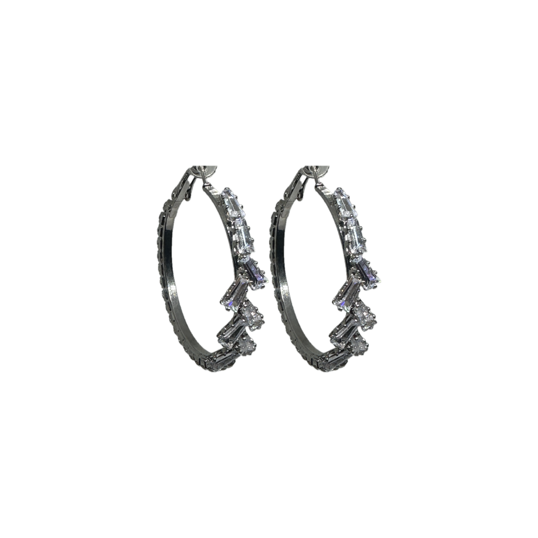 Stoned Oval Hoop Earrings