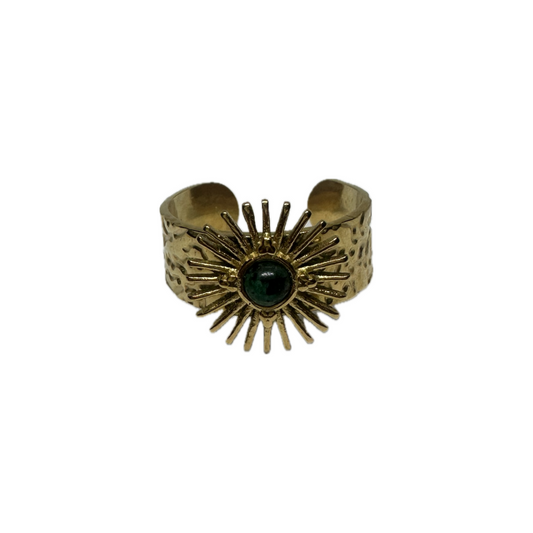 Green Stone Sun Gold Ring