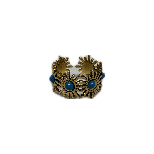 Blue Detailed Gold Sun Ring