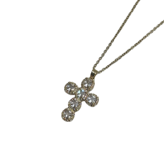 Stone Detailed Gold Cross Necklace
