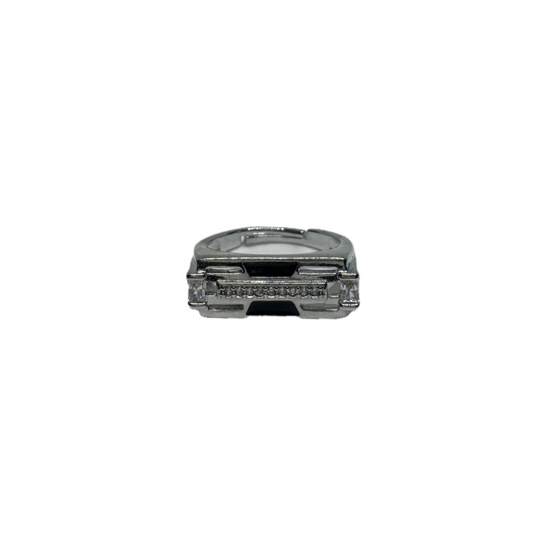 Black and Stone Detailed Silver Ring