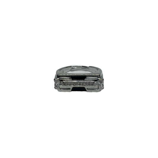 Black and Stone Detailed Silver Ring