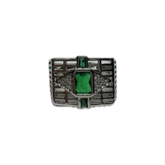 Green Stone Detailed Silver Ring