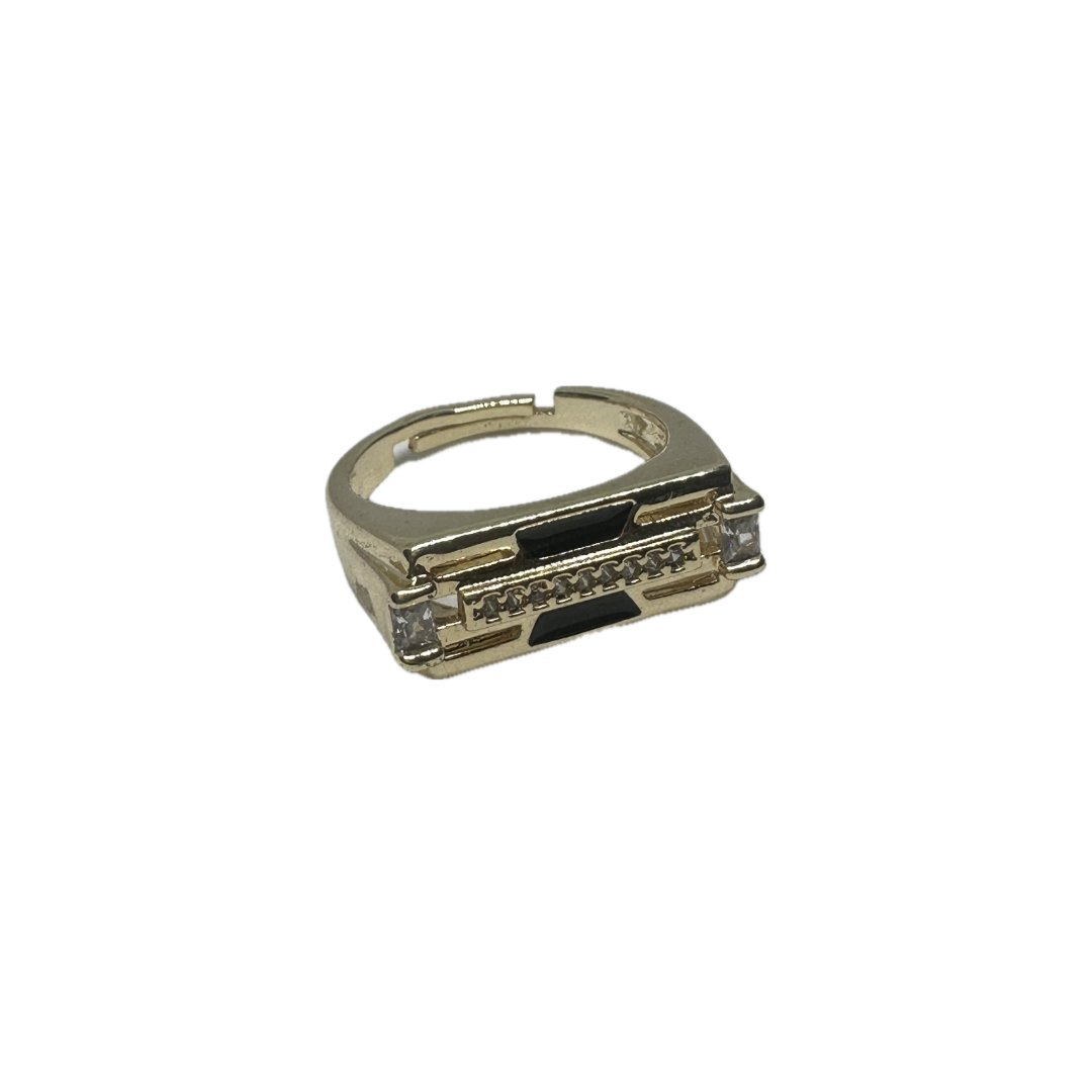 Gold Black and Stone Detailed Ring