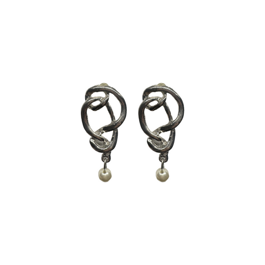 Silver Geometric Pearl Earrings