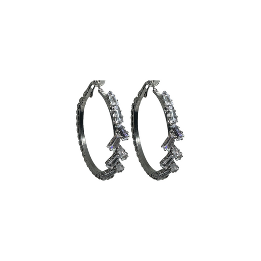 Stoned Oval Hoop Earrings